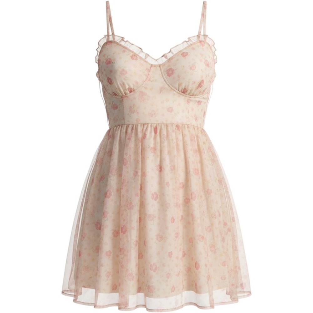 Coco + Jaimeson Floral Mesh Mini Dress Womens Large Cream Pink Babydoll 103